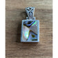 Vintage Sterling Silver Abalone Shell Rectangular Iridescent Pendant