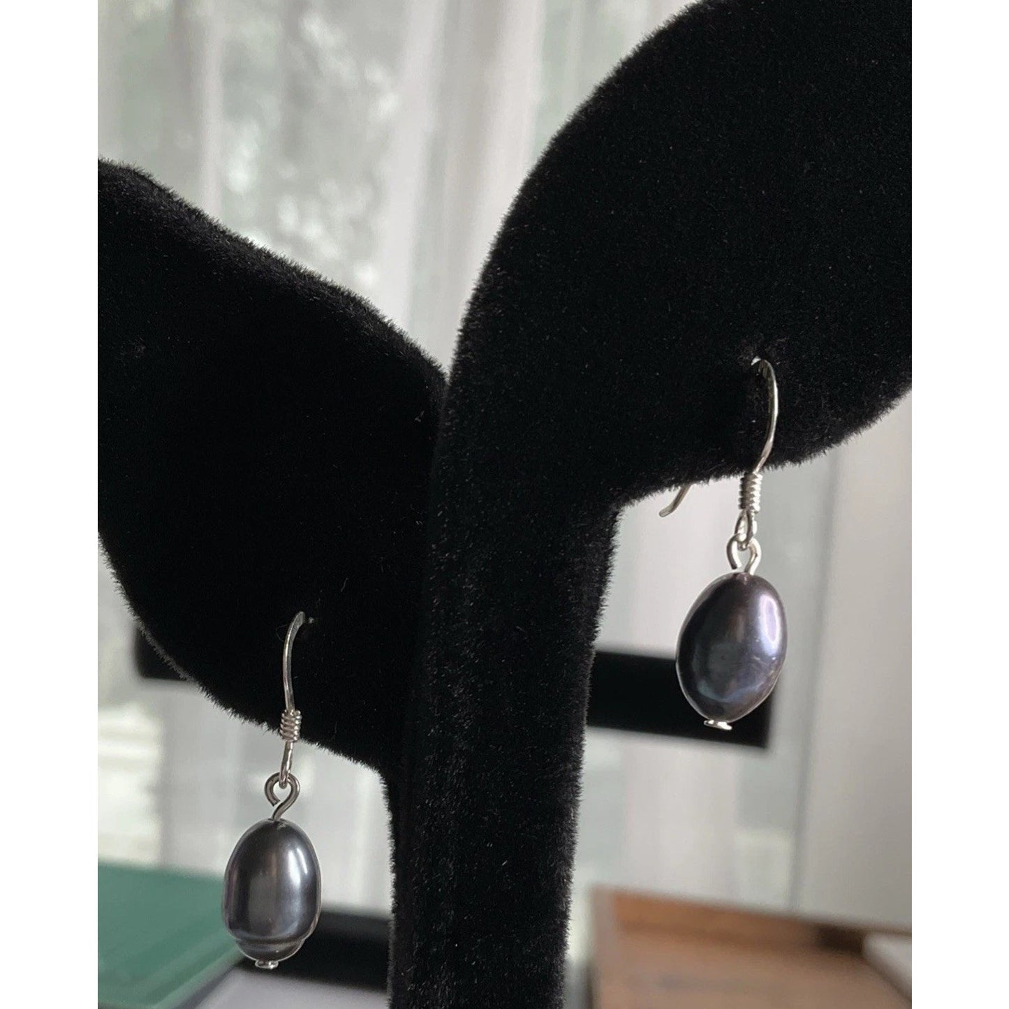 RJ Sterling Silver Dark Pearl Dangle Earrings RJ 925