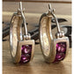 Vintage Sterling Silver Amethyst Purple gemstone Hoop Huggie Earrings