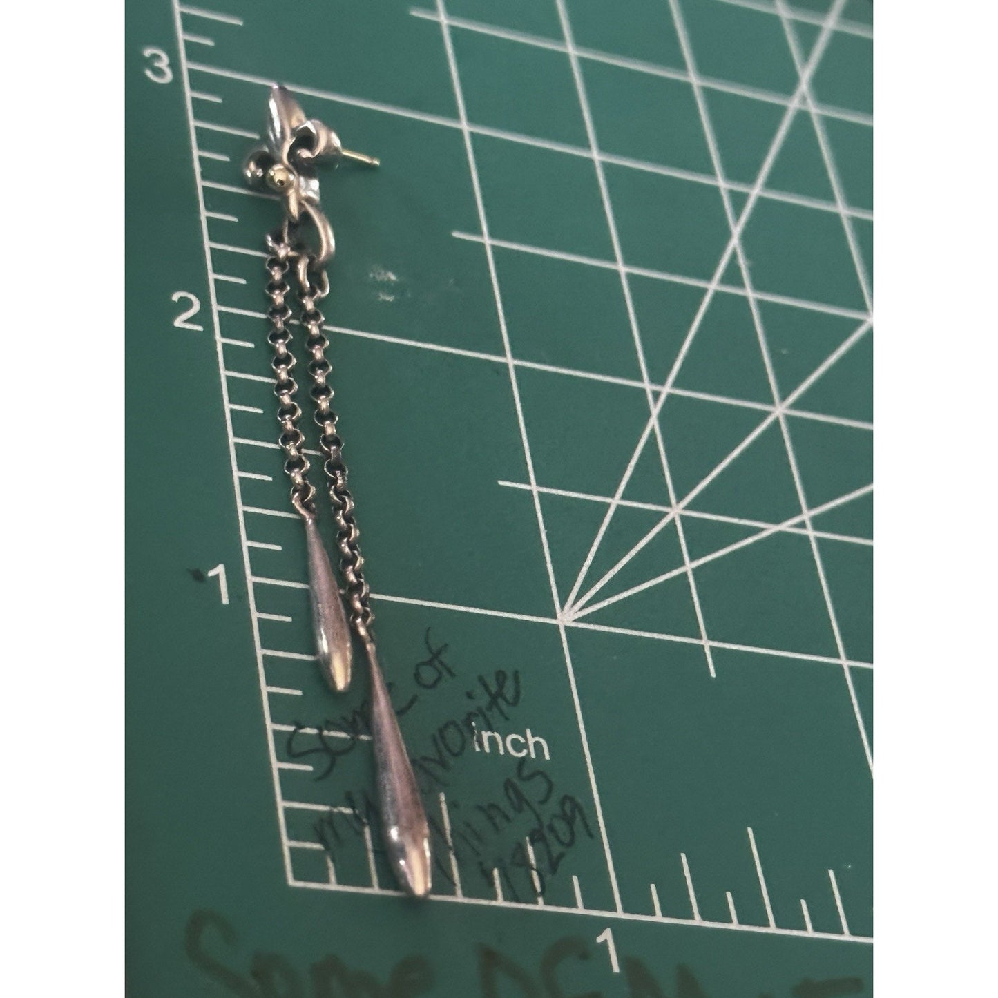 Vintage 925 Sterling Silver & 18K Gold Fleur De Lis King Rolo Chain Earrings