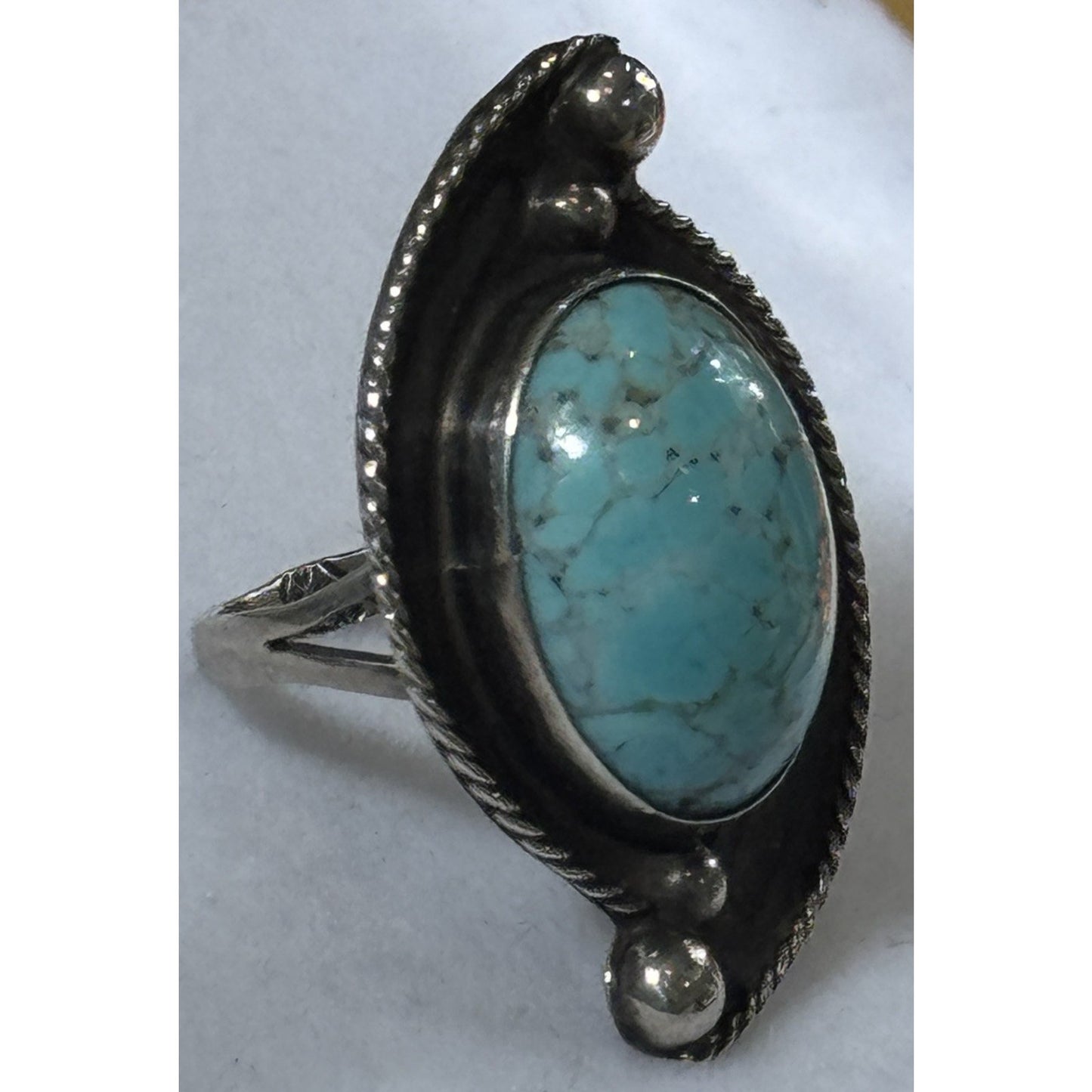 Vintage LMV Luis Martinez Vazquez Turquoise Sterling Silver Taxco Ring Size 6