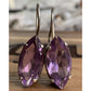 Vintage Sterling Silver Purple Amethyst Gemstone Marquise Leverback Earrings