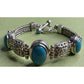 Vintage 925 Sterling Silver Turquoise Bracelet Ornate Filigree Woven Chain 30gr