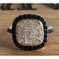 Sterling Silver Black & White CZ Halo Square Cushion Cluster Ring Size 7