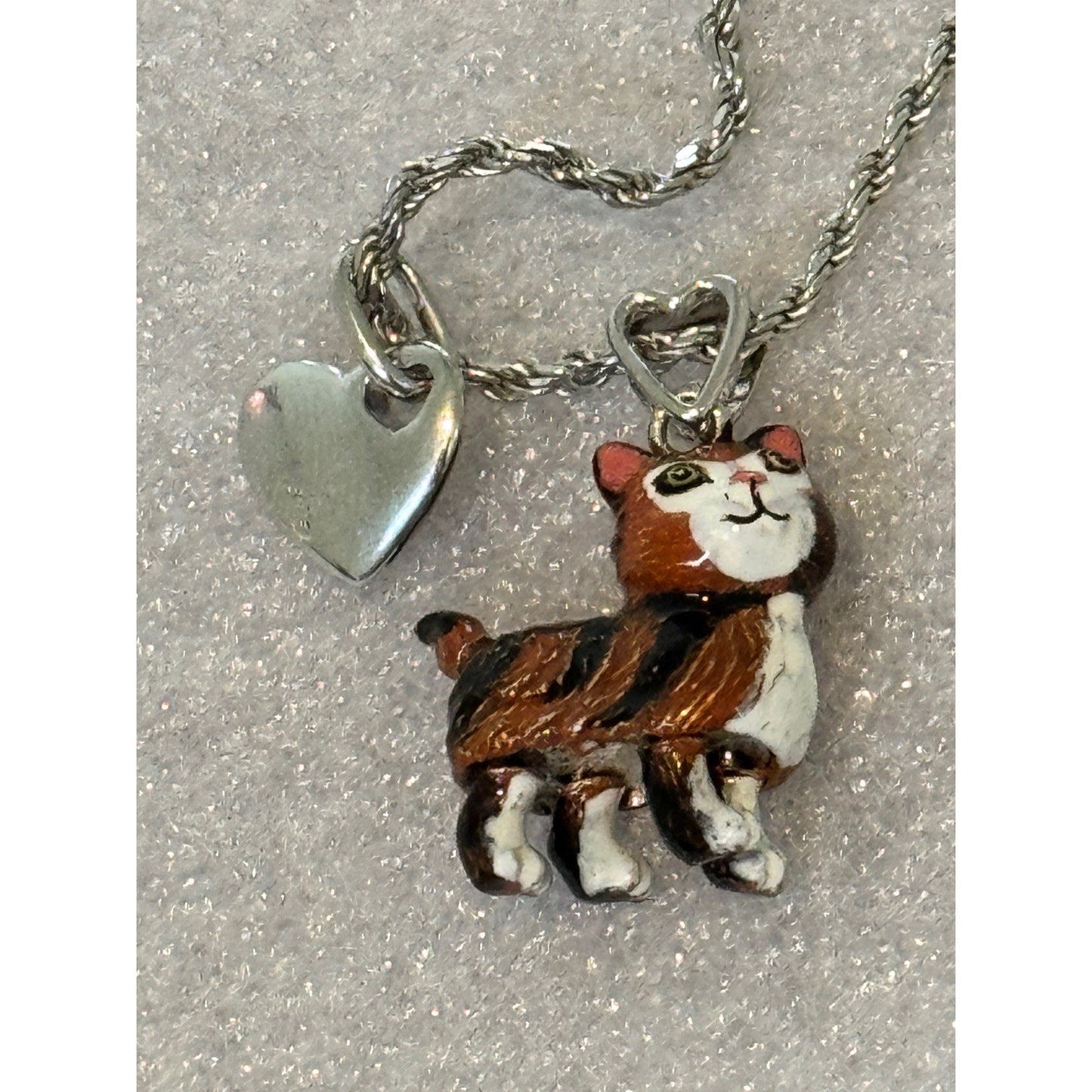 Vintage Calico Cat Enameled Moving Tail And Legs 925 Necklace 21”