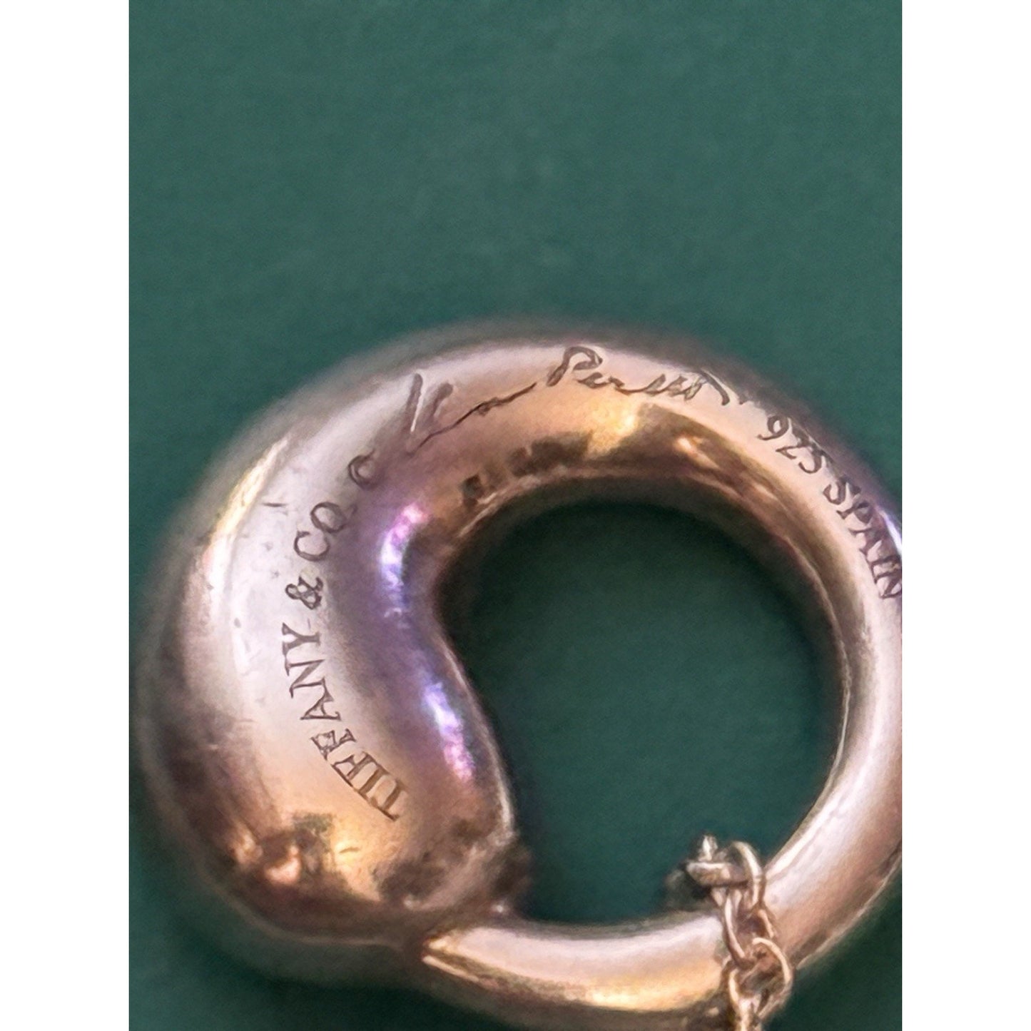 Tiffany & Co. Elsa Peretti Small Bean Pendant Necklace 925 Silver Spain 16”