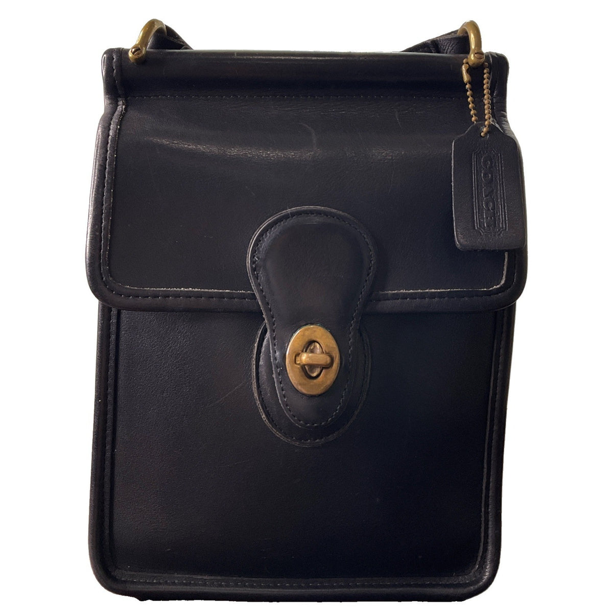 Vintage Coach Black Murphy Leather Crossbody Shoulder Bag Purse Turn Key Lock