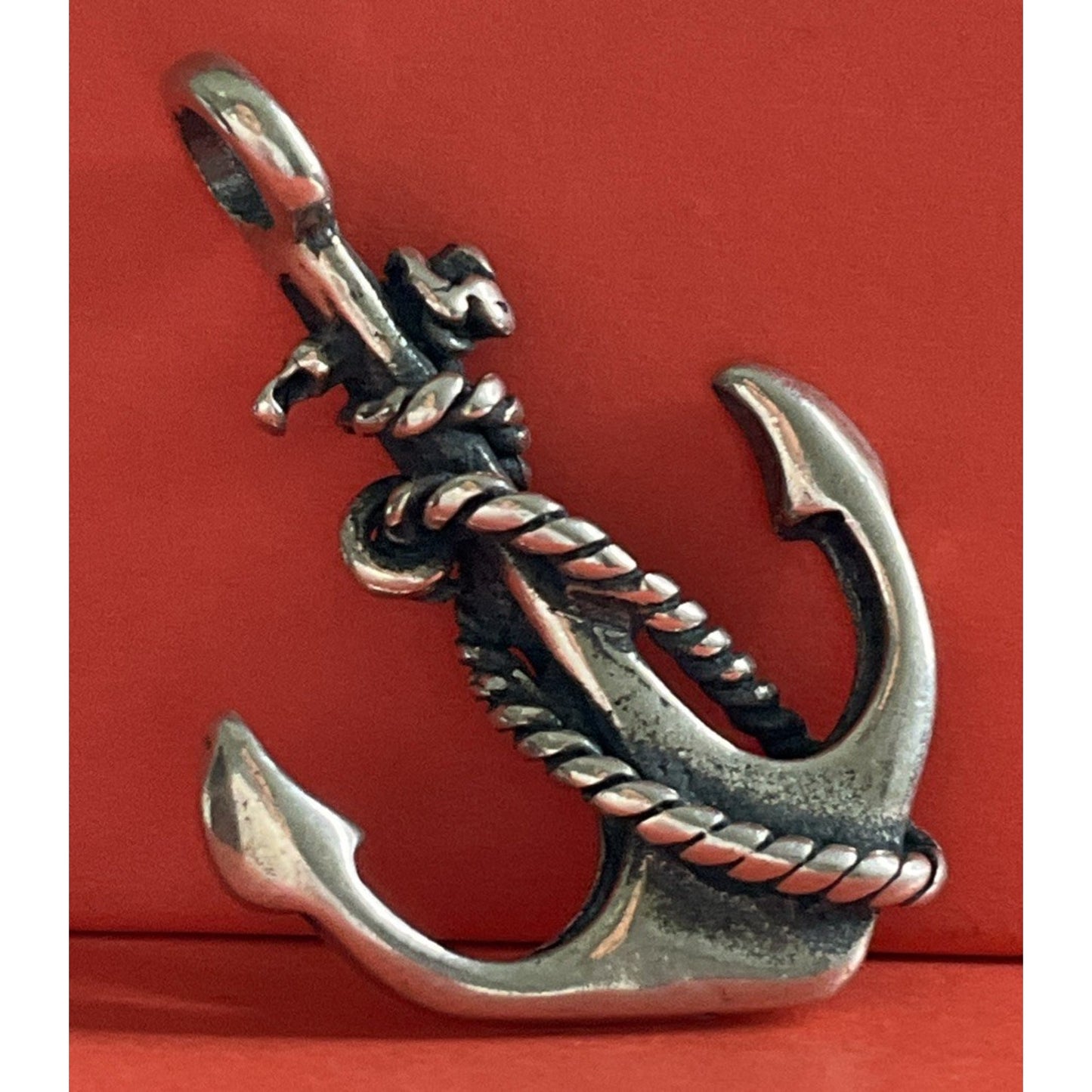 Vintage Sterling Silver Nautical Anchor Charm Pendant Rope Detail Sailor Boho
