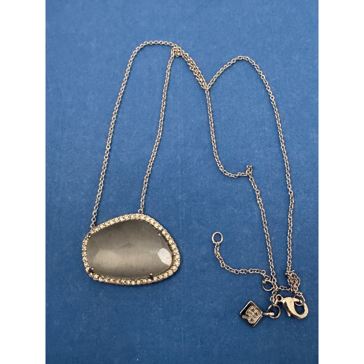 Banana Republic Agate Semi Precious Stone Pave Crystal Pendant Necklace