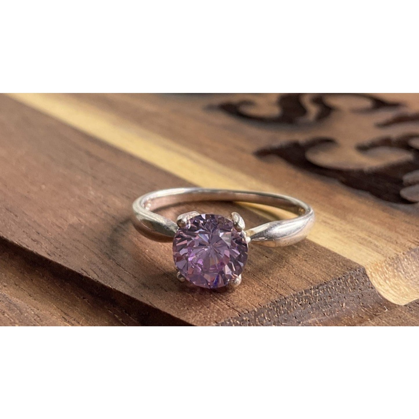 NF 925 Sterling Silver Purple CZ Ring Size 7 Solitaire Lavender Stone