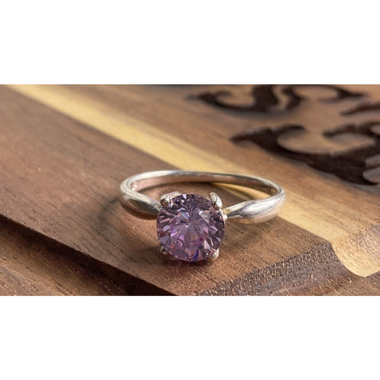 NF 925 Sterling Silver Purple CZ Ring Size 7 Solitaire Lavender Stone