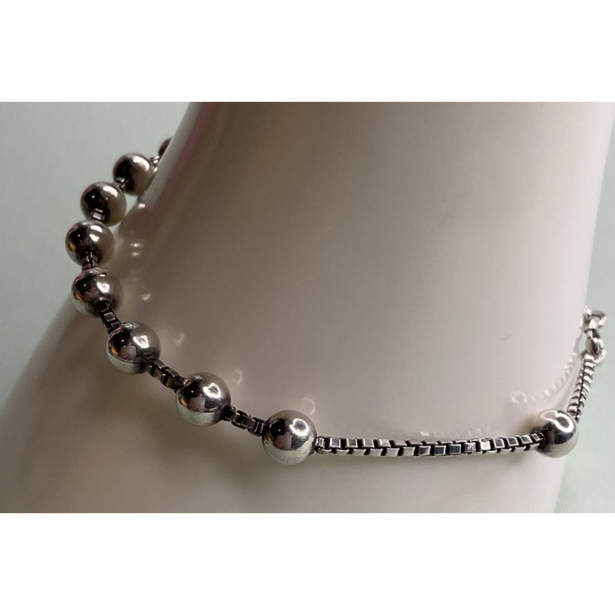 Italy 925 Sterling Silver Beaded Ball Box Chain Bracelet 7.5" 6g