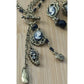 1928 Cameo Tassel Necklace Earrings Set Gold Tone Black Bead Victorian Revival