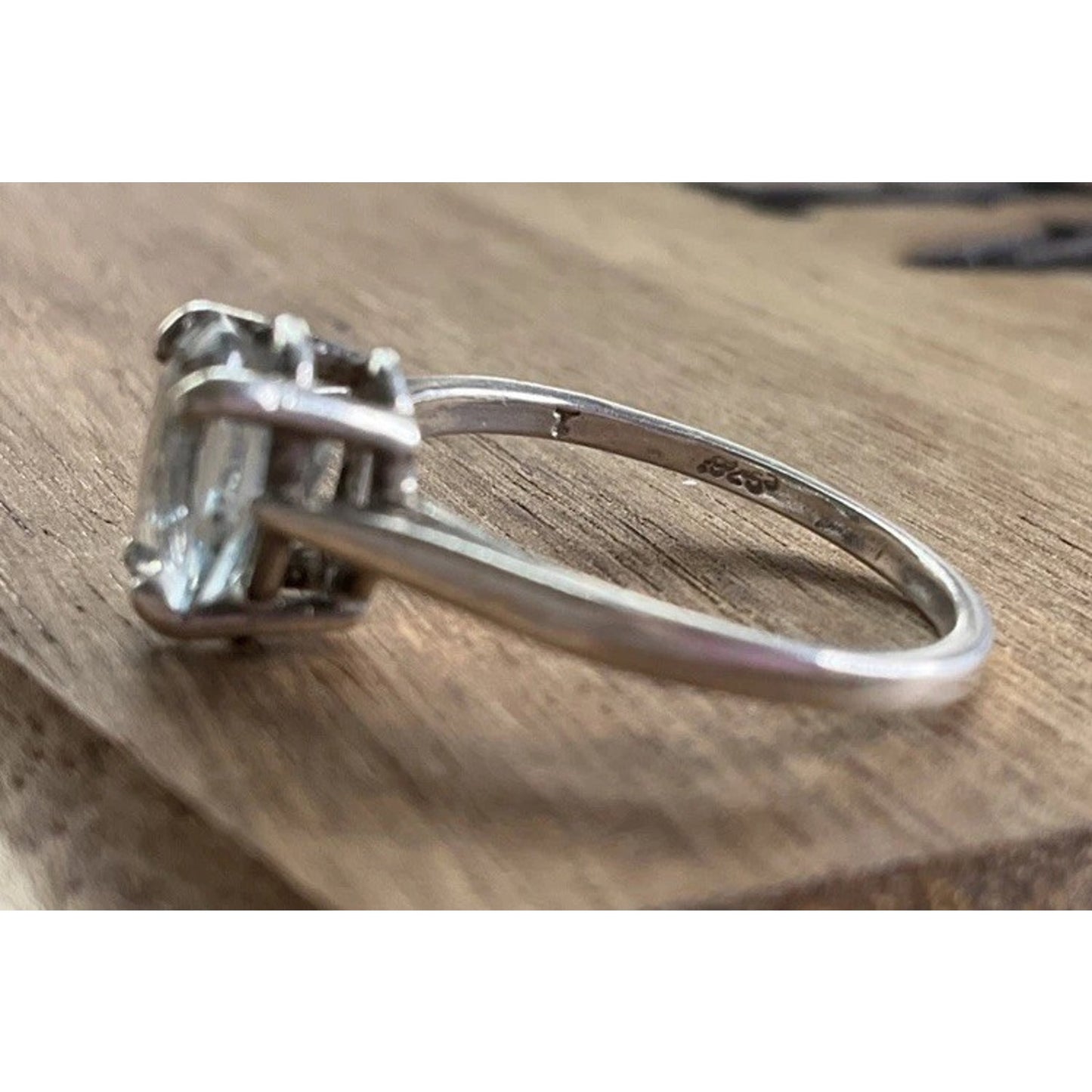 Minimalist Sterling Silver Blue Topaz Pear Shape Solitaire Ring 925 Size 6.5