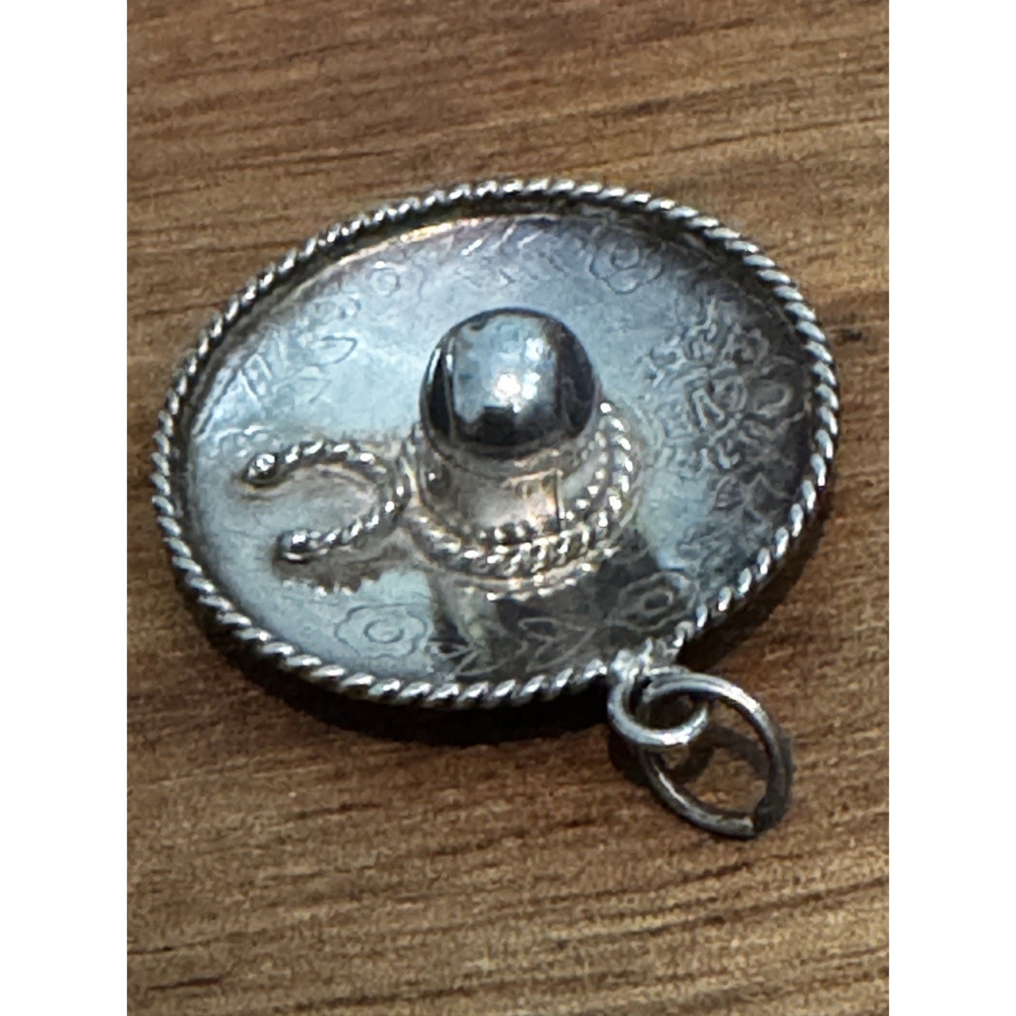 Vintage Mexico 925 Sterling Silver Sombrero Hat Charm Eagle Mark Floral Pendant