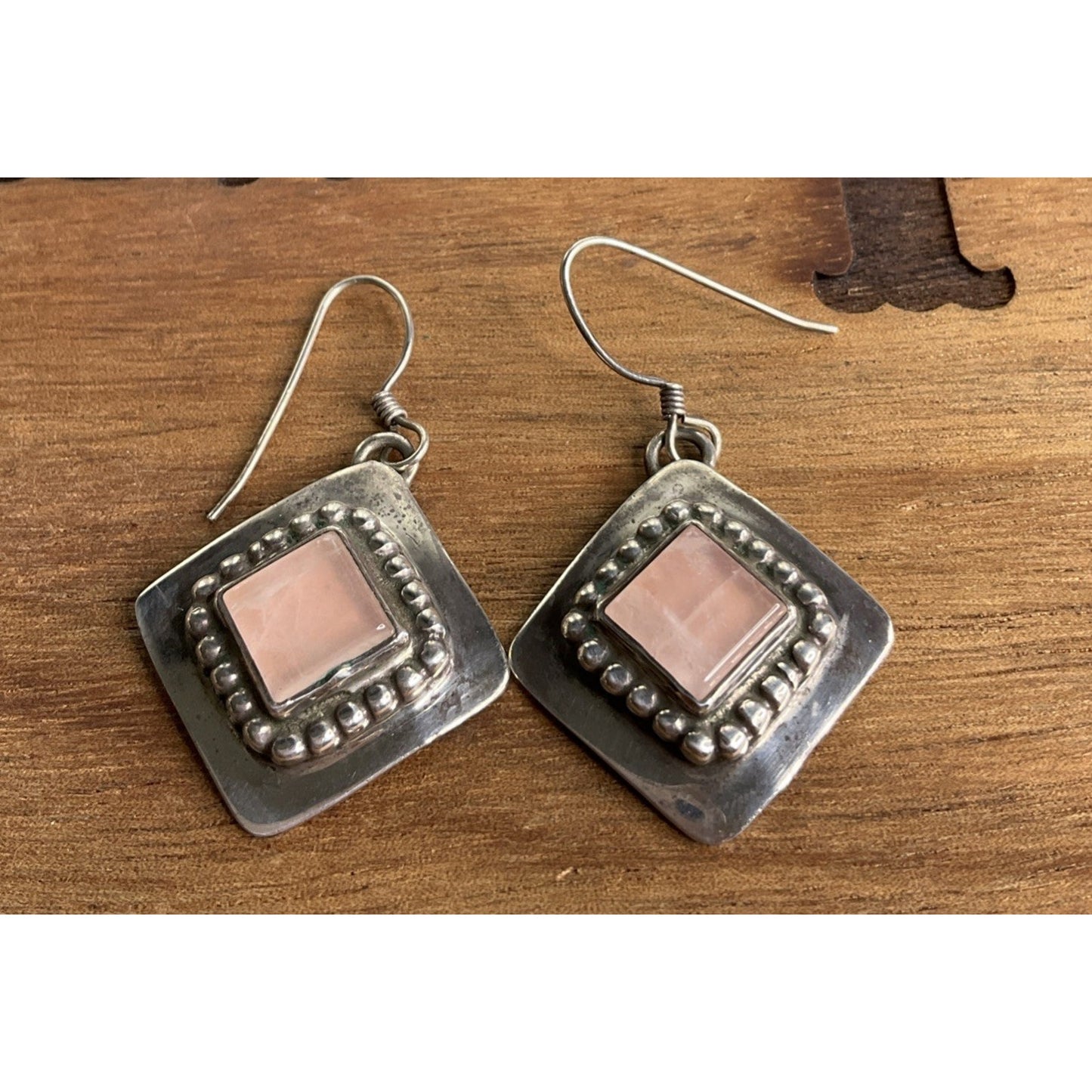 Sterling Silver Pink Stone Dangle Earrings Southwest Style