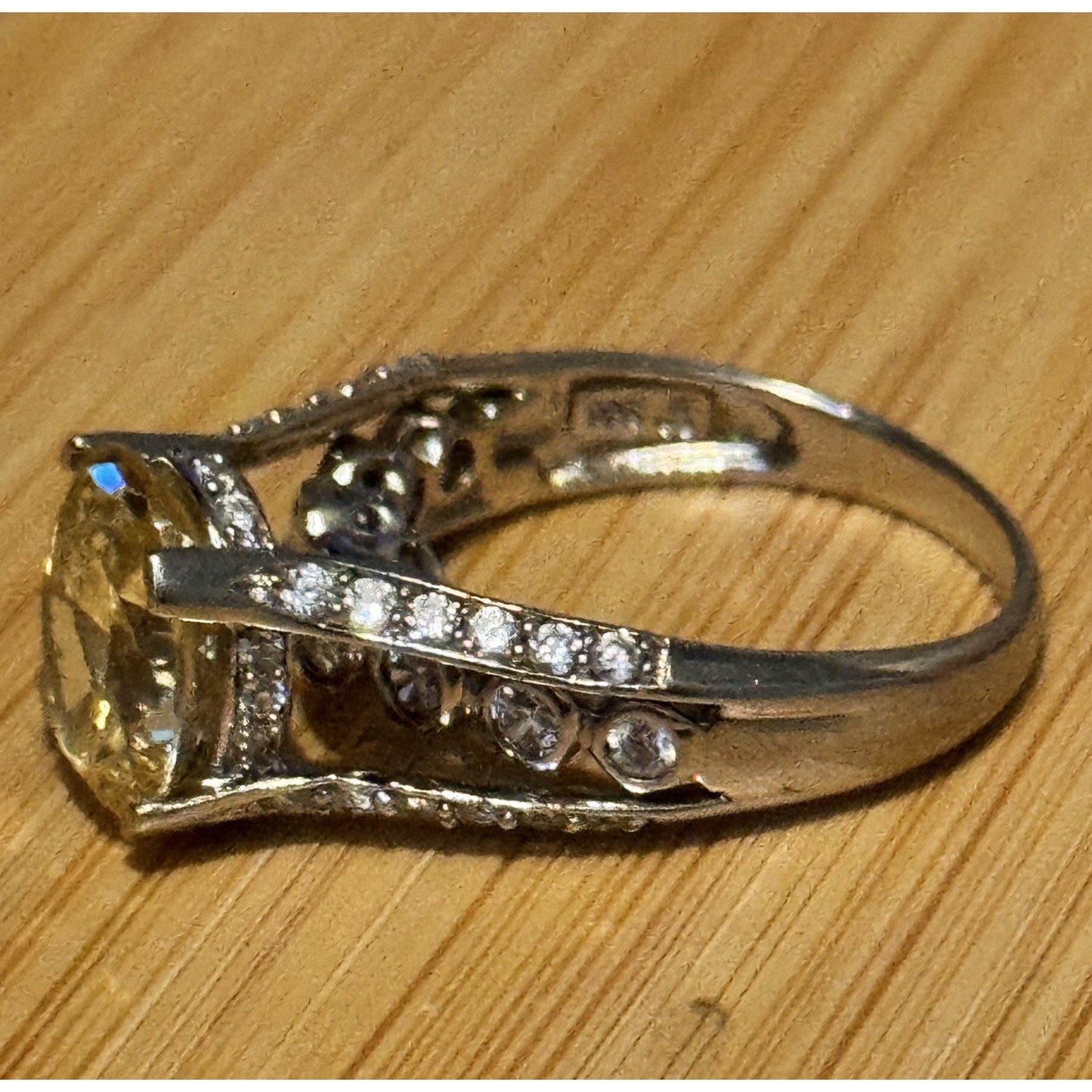 Vintage 925 JS Sterling Silver Yellow Quartz Gemstone Statement Ring Size 7.5
