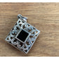 Sterling Silver Black Onyx Filigree Pendant 925 Ornate Square Vintage Style