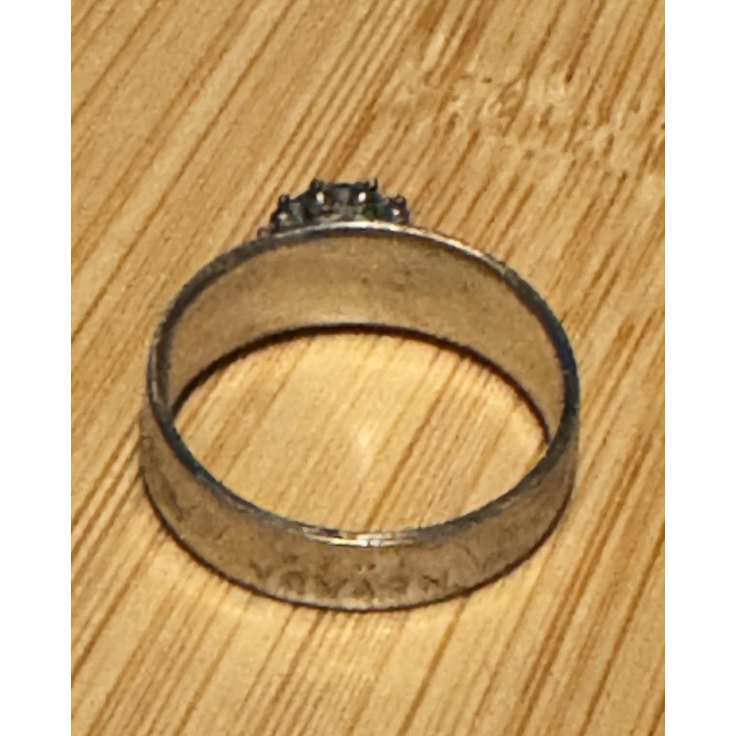 Vintage Thai Sterling Silver Blue Topaz Ring Wide Engraved Band