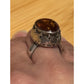 Vintage Artisan Sterling Silver Honey Amber Cabochon Statement Ring Sz 7 80-90s