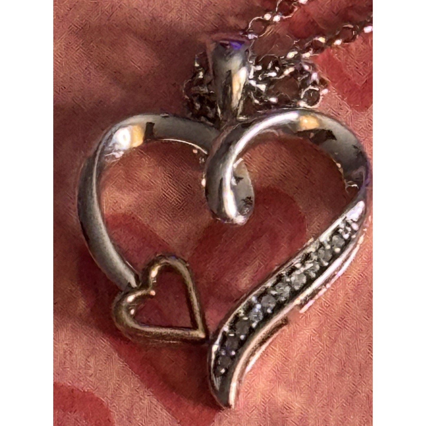 Helzberger Sterling Silver 925 & 10kt Gold Diamond Heart Pendant Necklace 17”