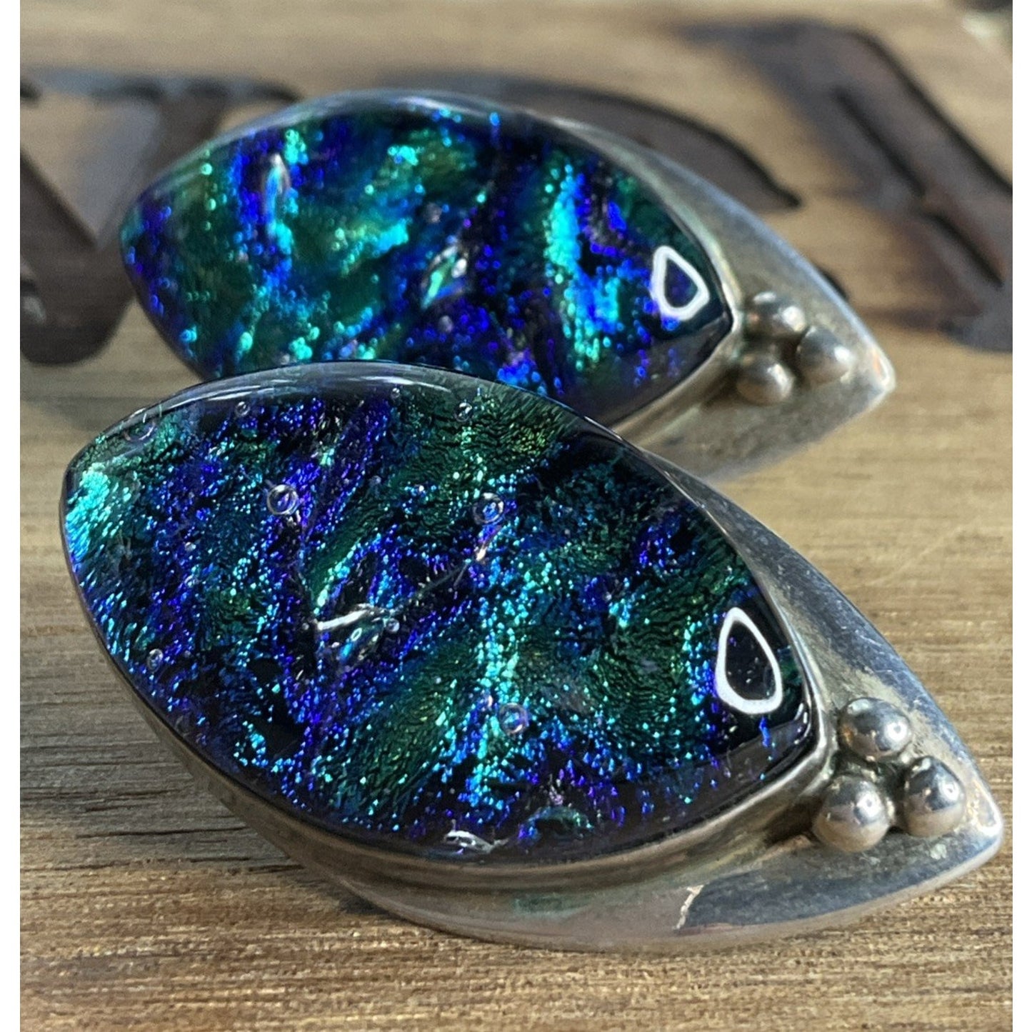 Vintage Jay King DTR Sterling Silver Dichroic Glass Statement Earrings 16g