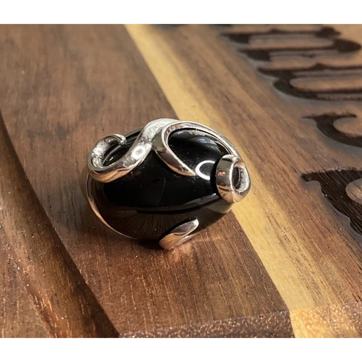 KN 925 Sterling Silver Black Onyx Ring Size 7.5 Large Cabochon