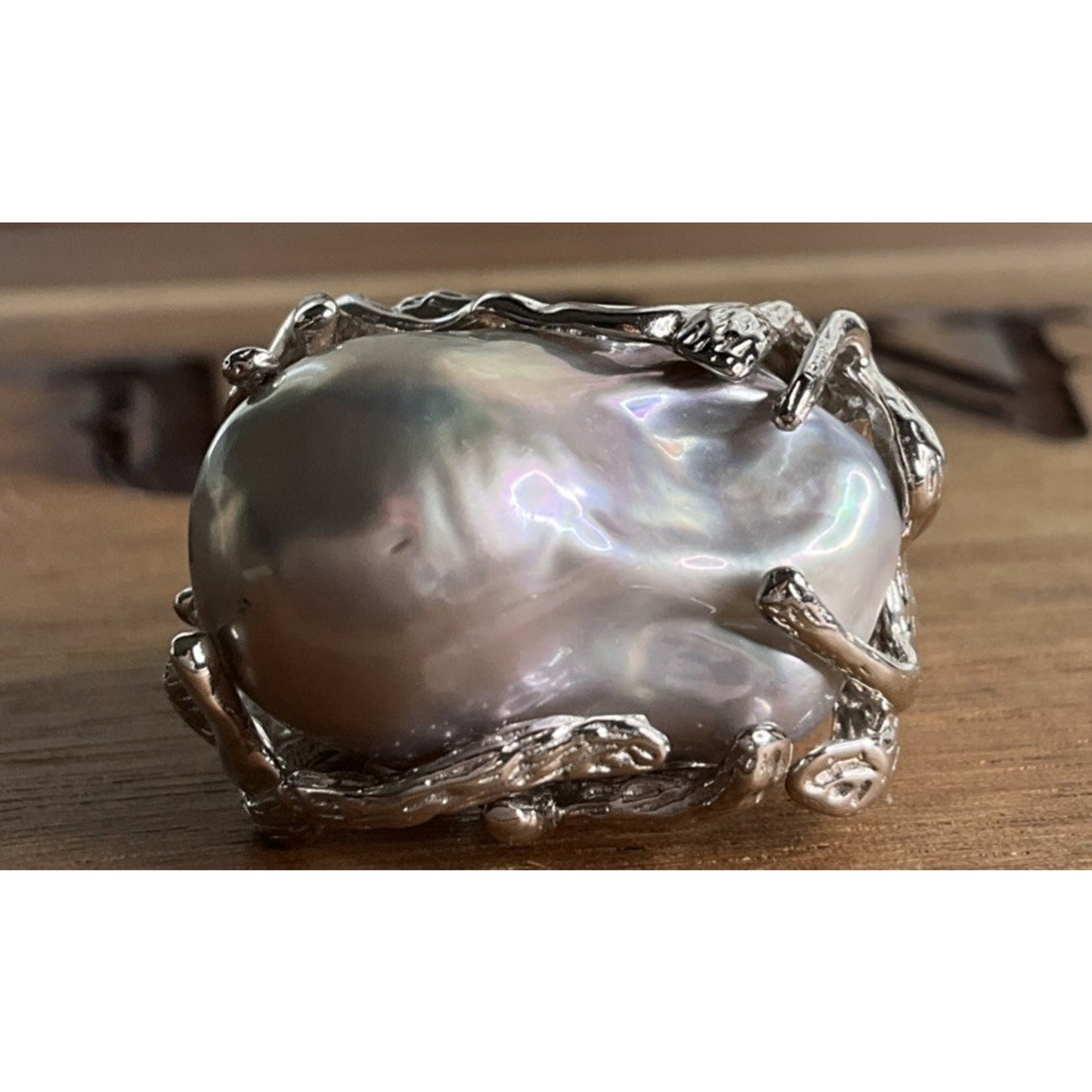 925 OP Sterling Silver Gray Baroque Pearl Branch Statement Ring 17g Size 6.5