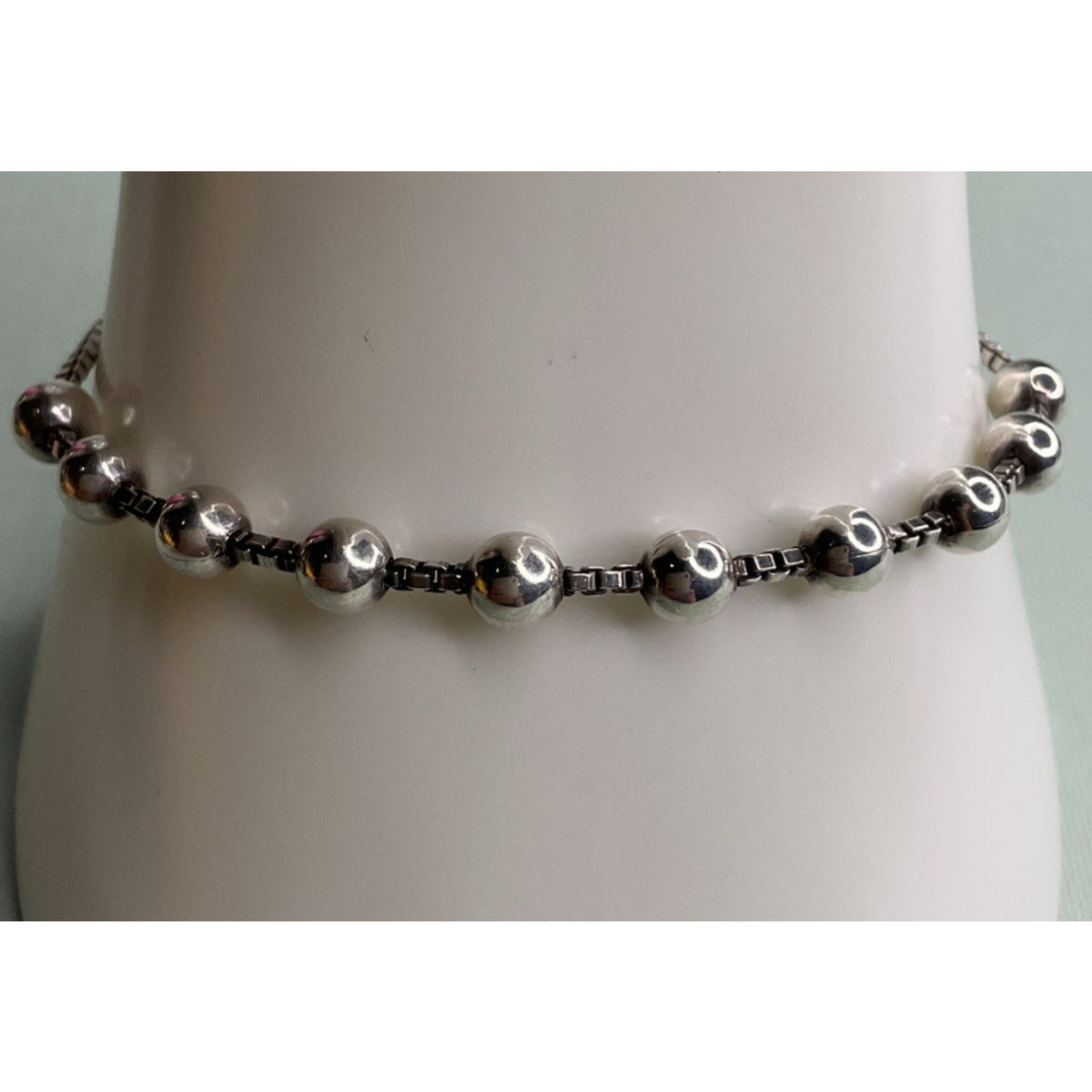 Italy 925 Sterling Silver Beaded Ball Box Chain Bracelet 7.5" 6g