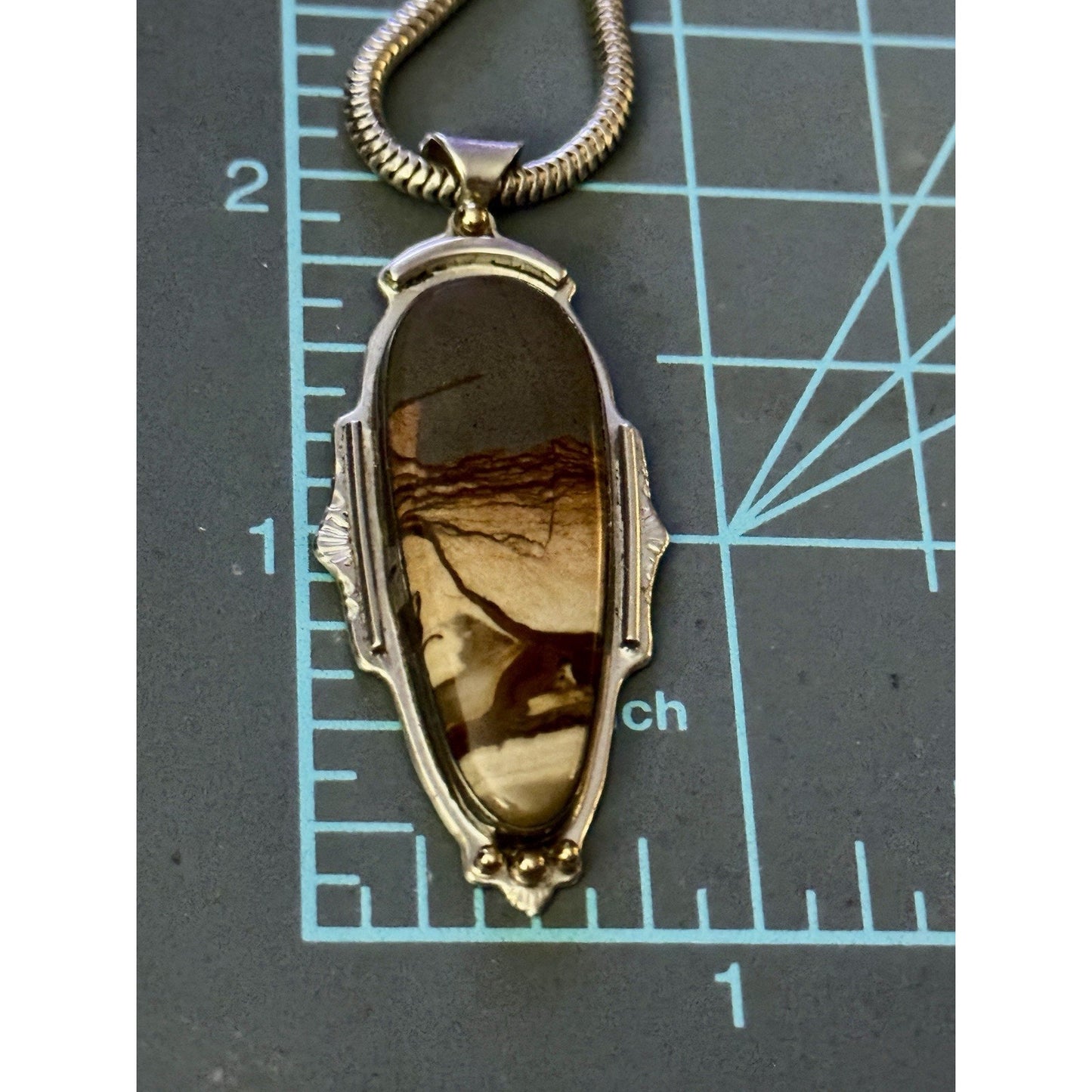 Vintage SHANO 97 Sterling Jasper Southwestern Pendant Necklace 24” Italy 925 24g