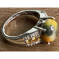 Vintage Bumblebee Jasper Yellow Green Cabochon Sterling Silver Ring Size 8.5