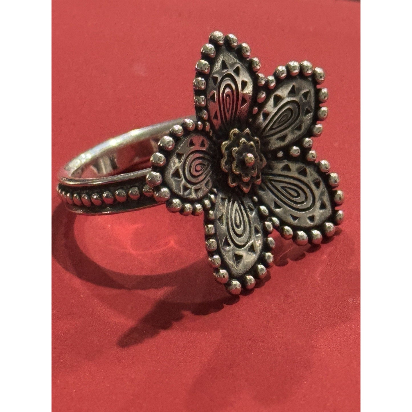 Pre owned James Avery Retired Sterling Silver & Bronze Beaded Festive Flower Ring Size 7.5