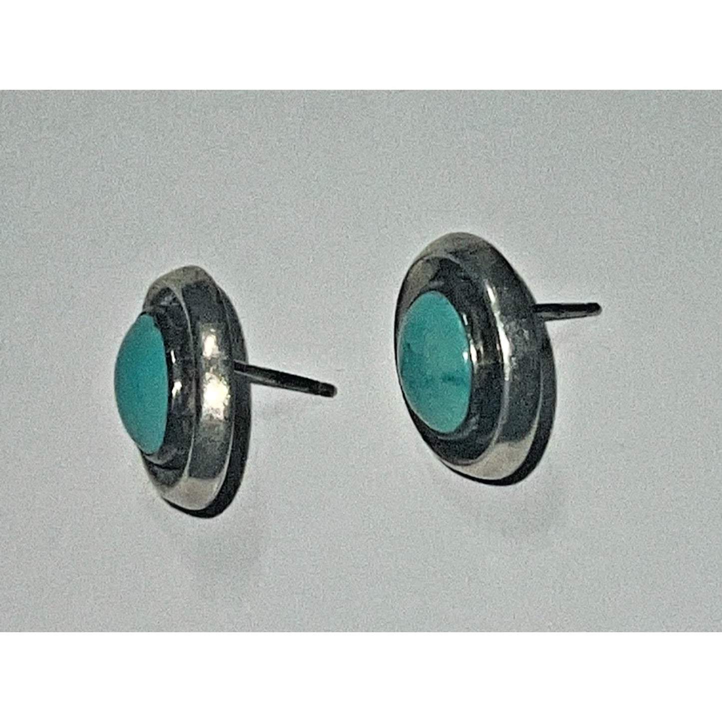 Vintage Navajo Zuni Sterling Silver Turquoise Post Earrings Signed S.J 6g