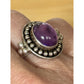 Amethyst Cabochon Sterling Silver Beaded Purple Gemstone Ring Size 7.5 India