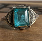 Vintage Sterling Silver 10K Gold Emerald Cut Green Glass 90s Ring Size 7.5