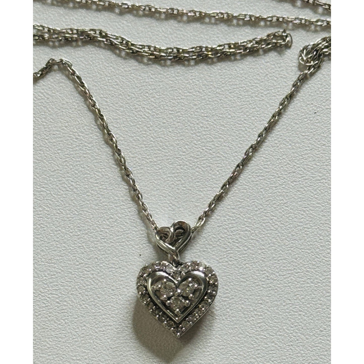 Genuine Diamond 1/10 ctw Double Heart Halo Pendant 925 Sterling w/ 18” Necklace