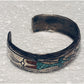 Signed Navajo J Nezzie Sterlin Silver Thunderbird Turquoise Coral Inlay Cuff 23g