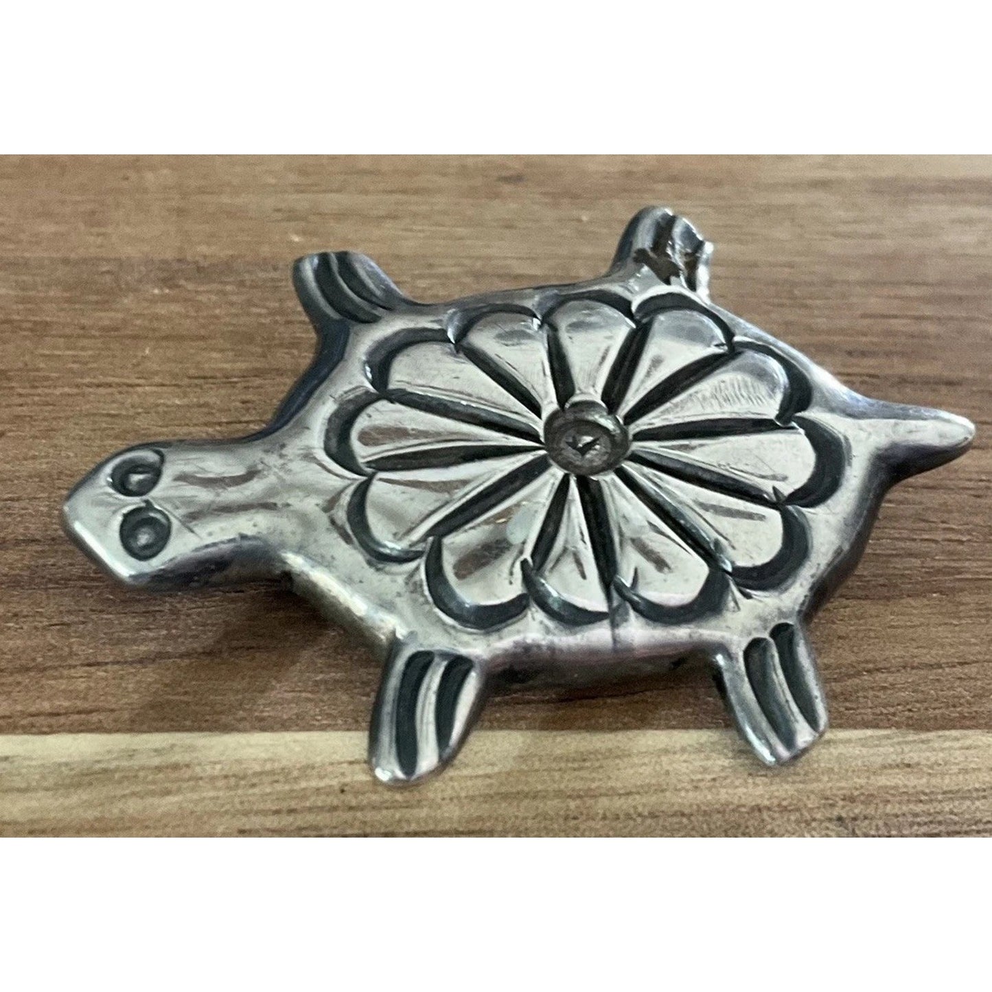 Vintage Signed AM Sterling Silver Turtle Brooch 14.5g Animal Floral Shell Pin
