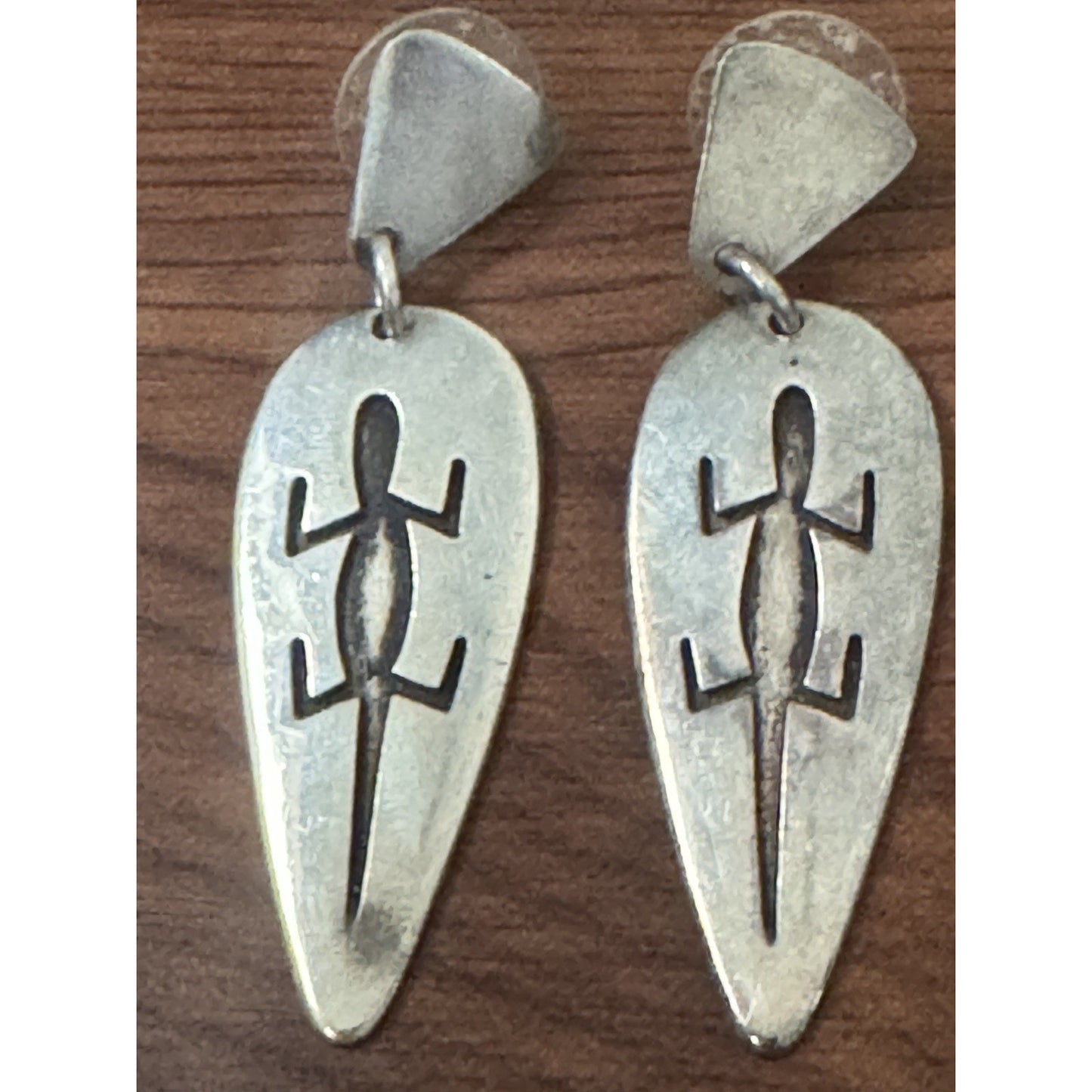Vintage Sterling Silver Lizard Earrings Modernist Gecko Design Signed SA Navajo