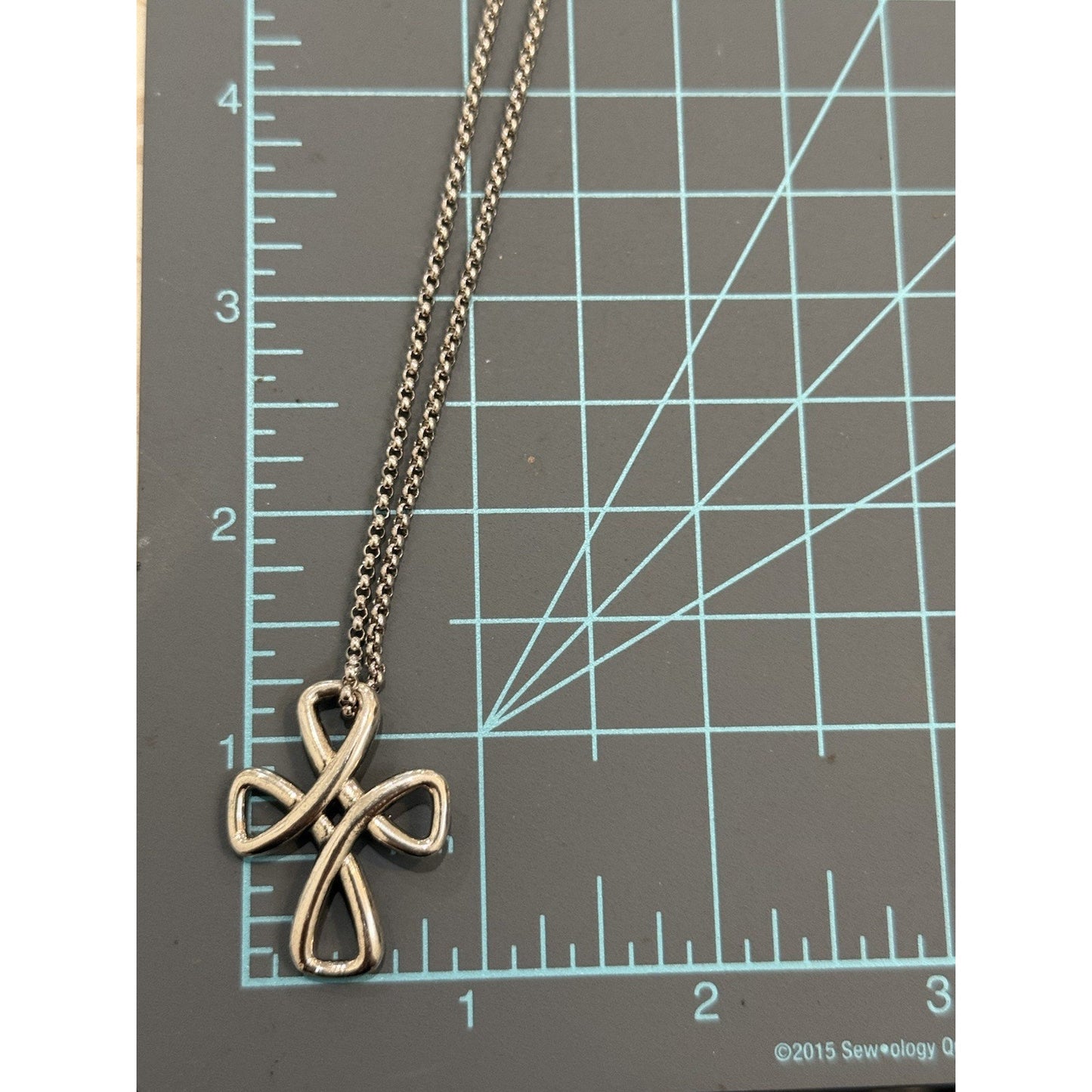James Avery Retired Sterling Silver Eternal Ribbon Cross Pendant w/ JA Necklace Pre-Owned