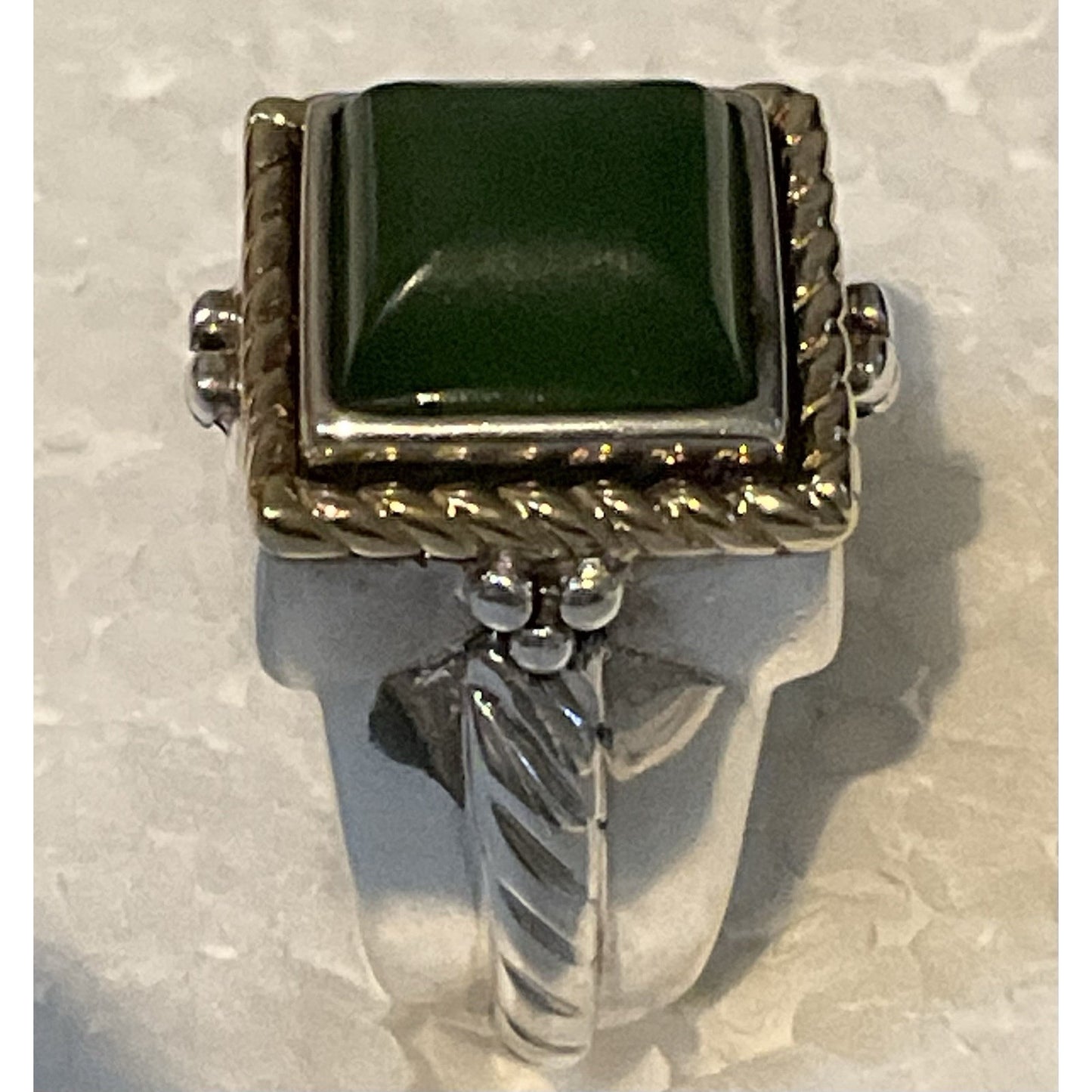 Vintage Flli Menegatti Italy Sterling Silver 18K Gold Nephrite Jade Ring Sz 6.25