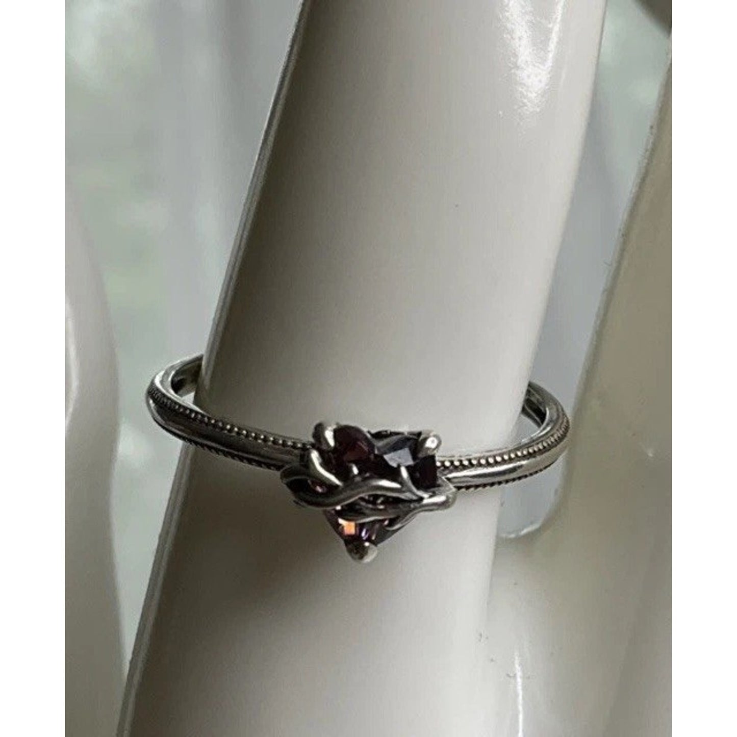 Sterling Silver Garnet Heart Bypass Love Ring 925 January Birthstone Size 10.25