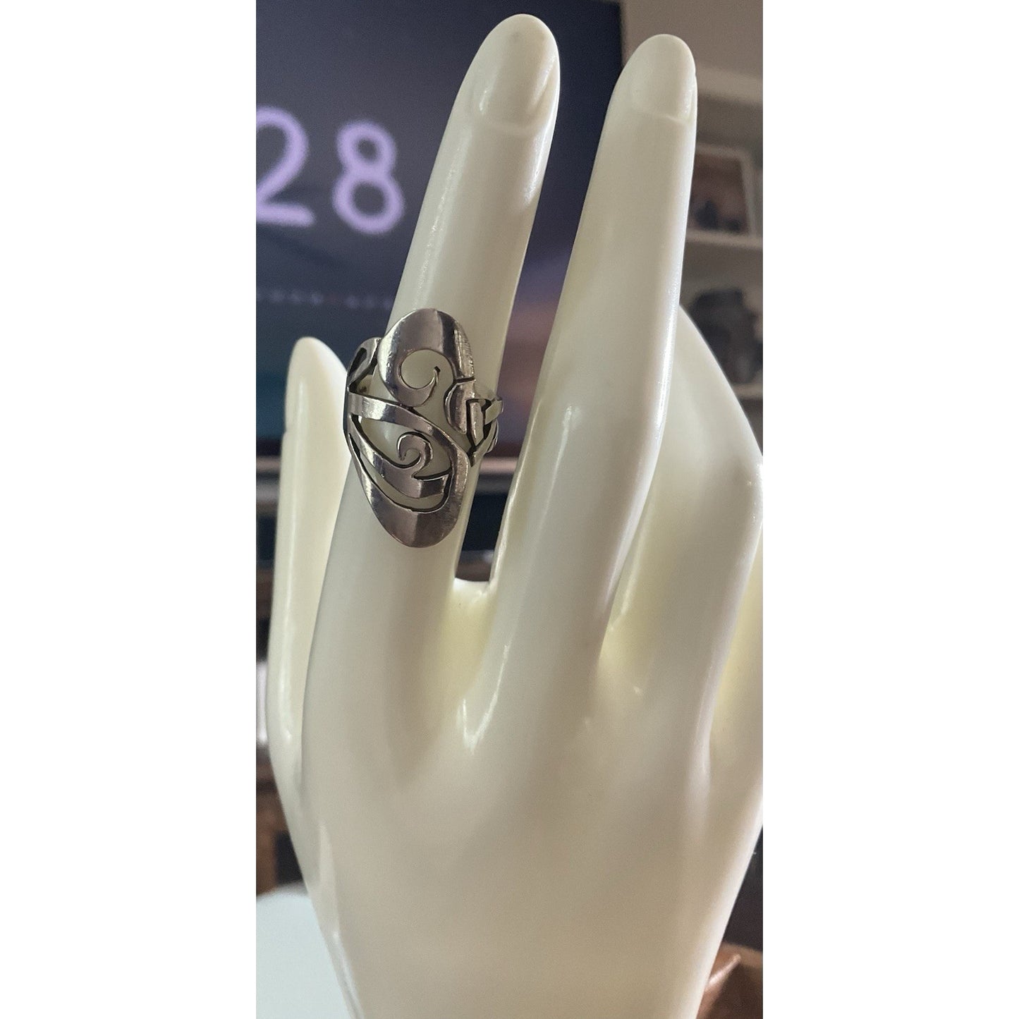 Sterling Silver Abstract Swirl Ring Size 7.5 Modern Sculptural