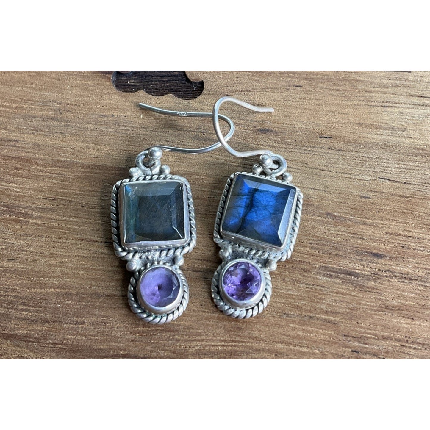 Sterling Silver Labradorite Amethyst Dangle Earrings 925 India