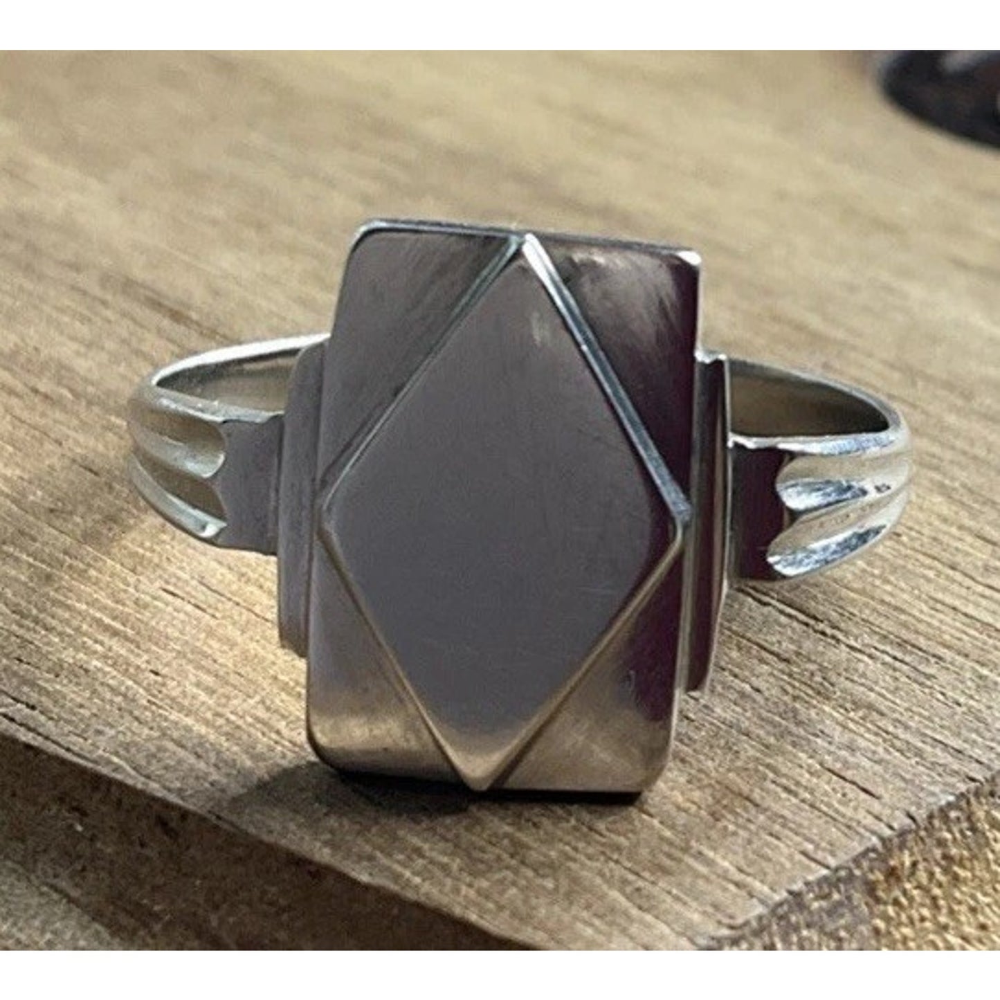Sterling Silver 925 Modernist Geometric Signet Ring Size 11