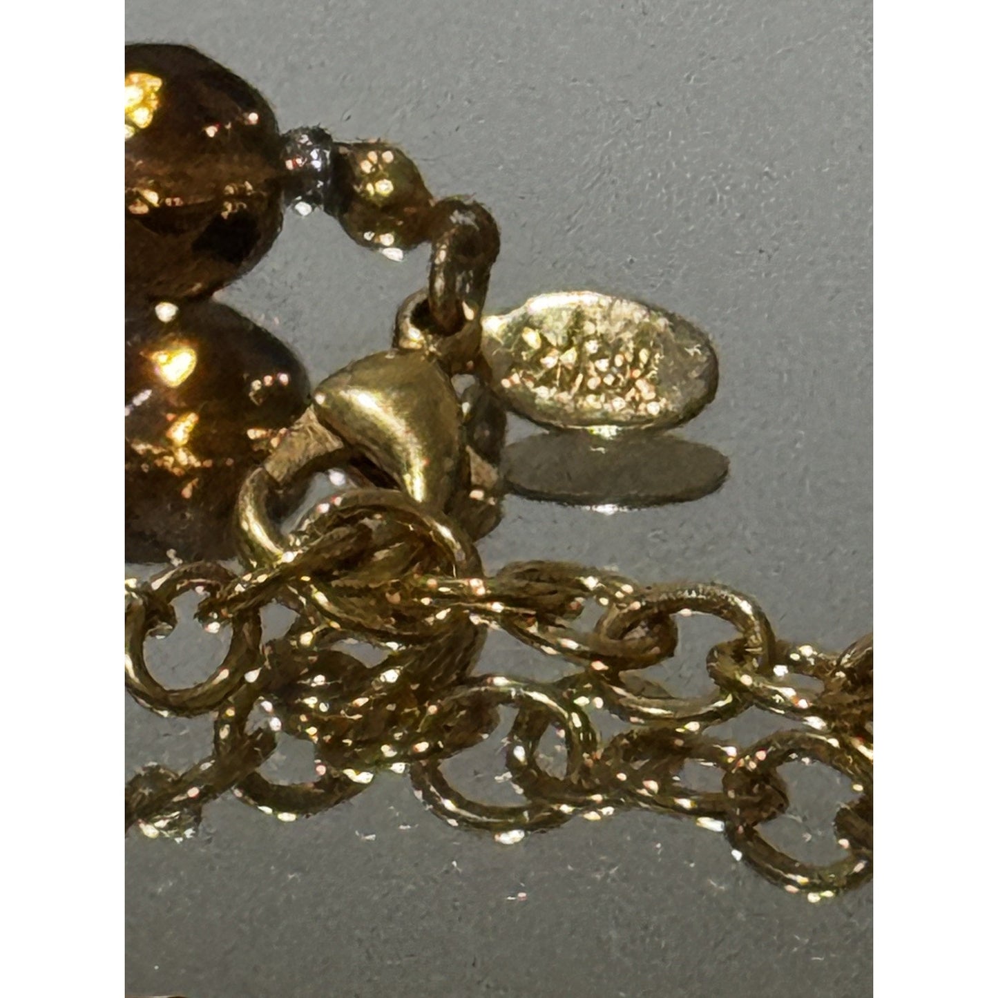 Vintage Signed Joan Rivers Amber Gray Smoky Glass & AB Crystal Bead 32” Necklace