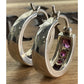 Vintage Sterling Silver Amethyst Purple gemstone Hoop Huggie Earrings