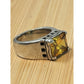 Vintage EX EX Sterling Silver 4-5 Carat Citrine Emerald Cut 925 Ring Size 8, 15g
