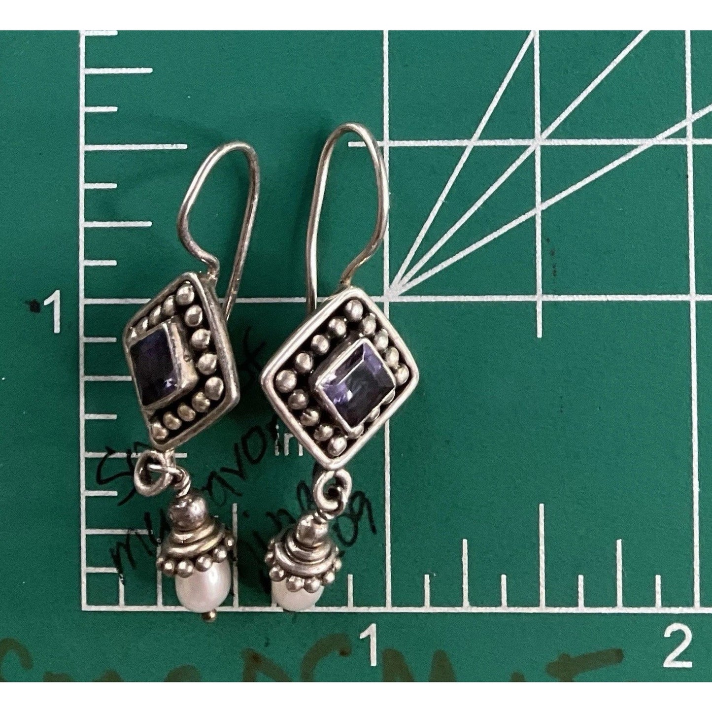 Sterling Silver Amethyst Pearl Dangle Earrings 925 Boho Artisan Drop