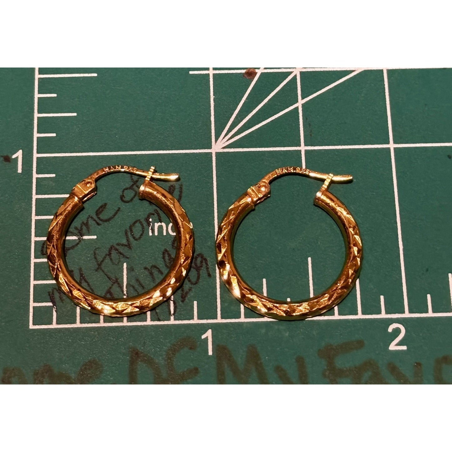 Vintage HAN 925 Gold Tone Sterling Silver Textured Oval Hoop Earrings